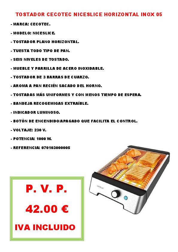 TOSTADOR CECOTEC NICESLICE HORIZONTAL INOX 05