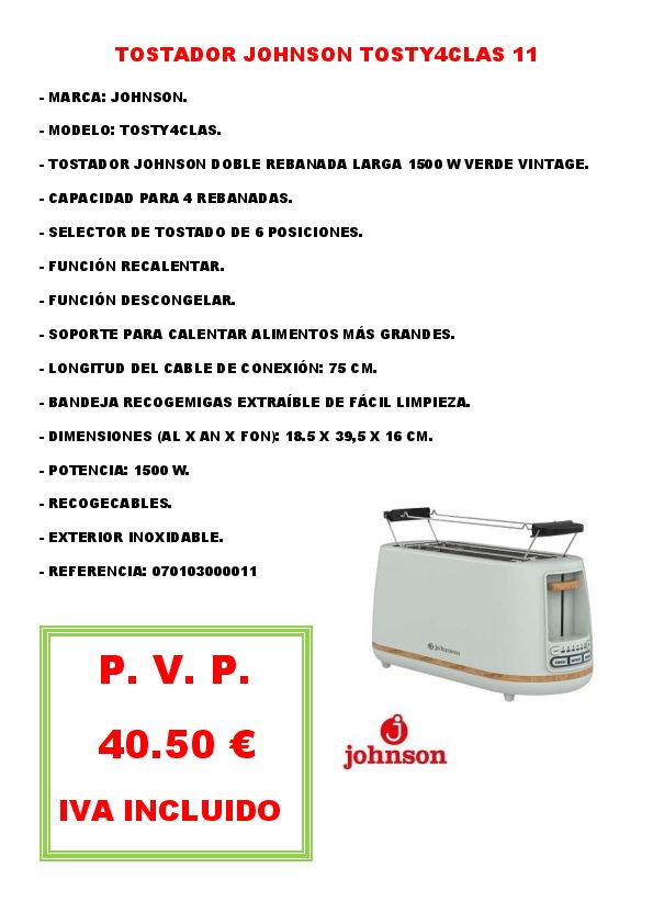 TOSTADOR JOHNSON TOSTY4CLAS 11
