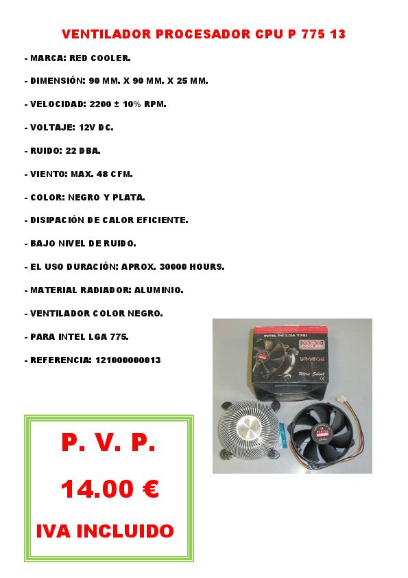 VENTILADOR PROCESADOR CPU P 775 13