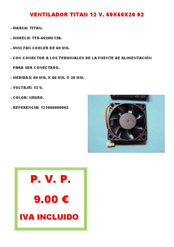 VENTILADOR TITAN 12 V. 60X60X20 02