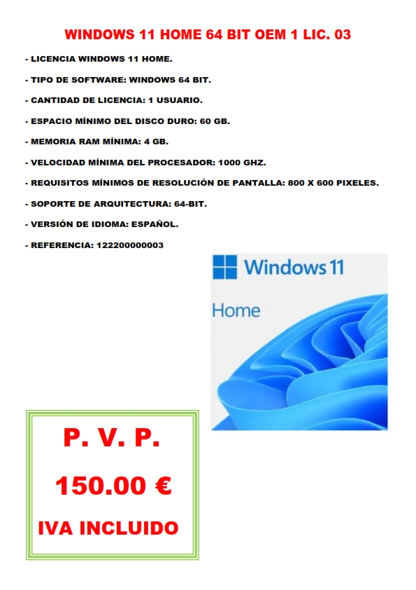 WINDOWS 11 HOME 64 BIT OEM 1 LIC. 03