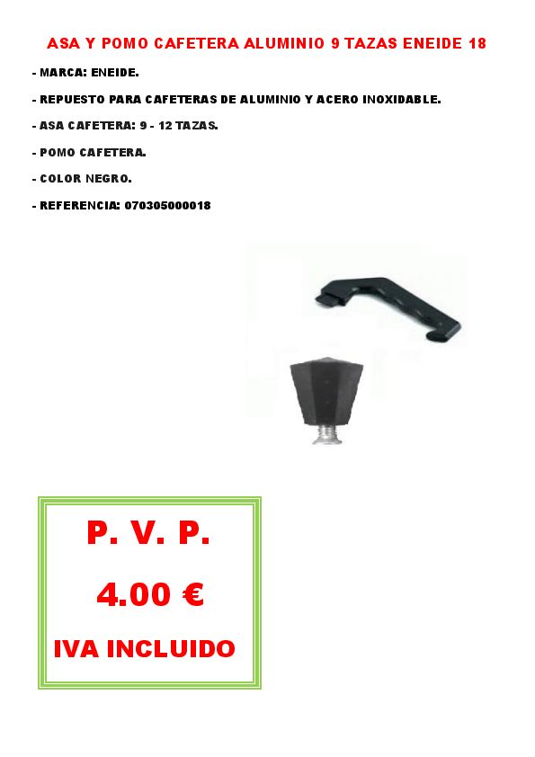 ASA Y POMO CAFETERA ALUMINIO 9 TAZAS ENEIDE 18