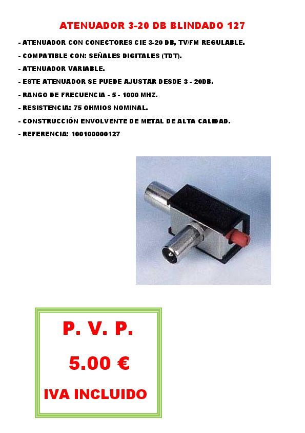 ATENUADOR 3-20 DB BLINDADO 127