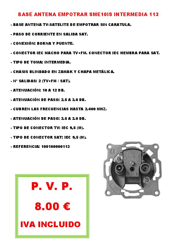 BASE ANTENA EMPOTRAR SME10IS INTERMEDIA 113
