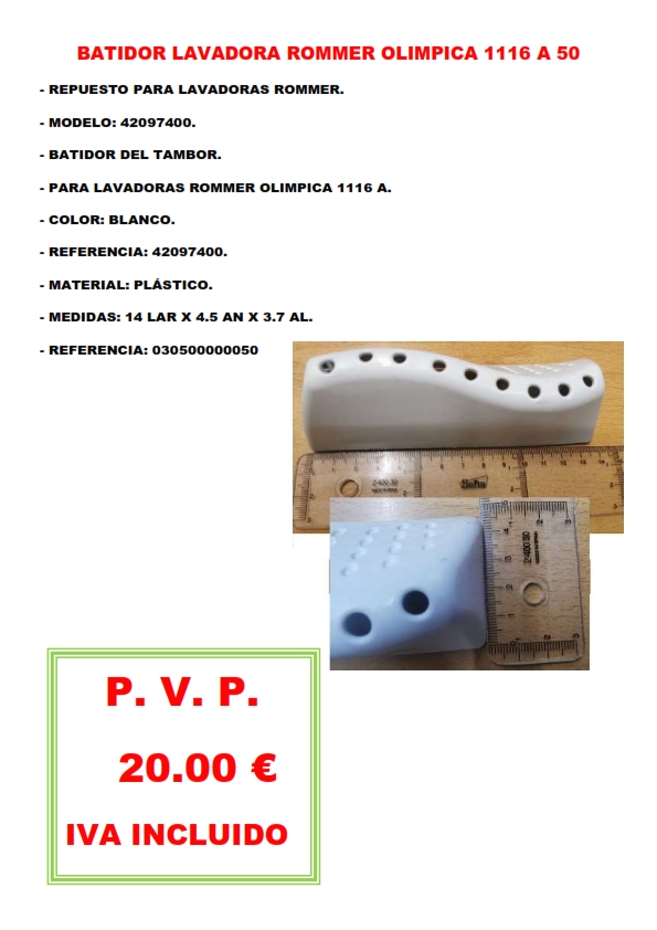 BATIDOR LAVADORA ROMMER OLIMPICA 1116 A 50