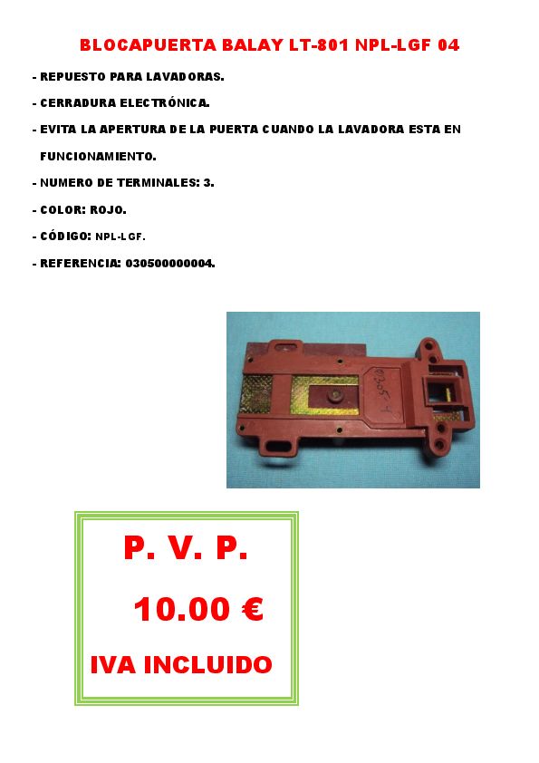 BLOCAPUERTA BALAY LT-801 NPL-LGF 04