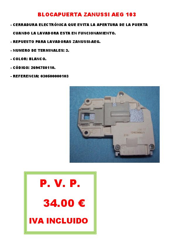 BLOCAPUERTA ZANUSSI AEG 103