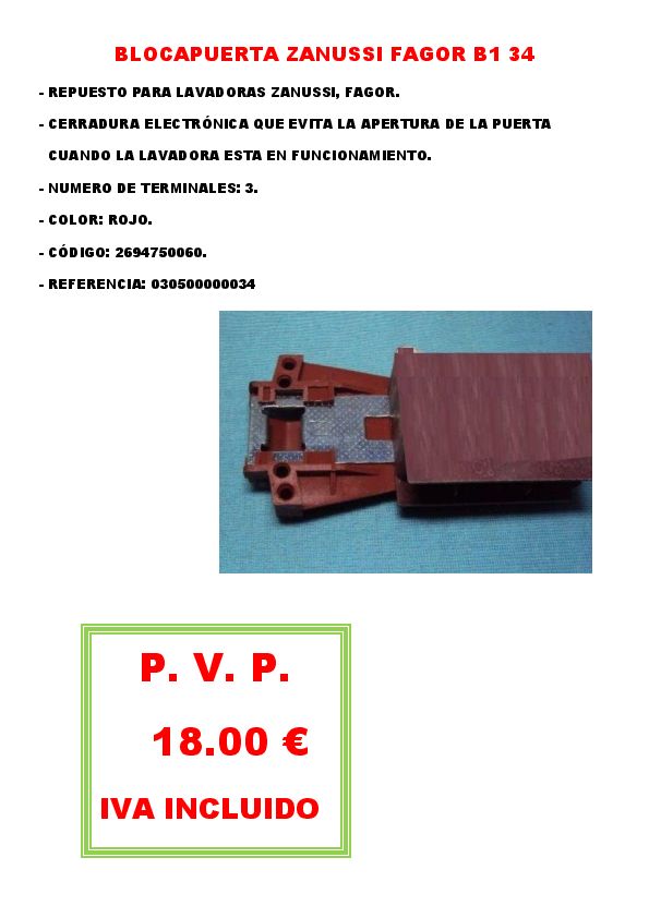 BLOCAPUERTA ZANUSSI FAGOR B1 34