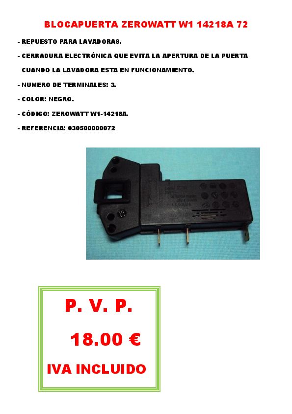 BLOCAPUERTA ZEROWATT W1 14218A 72