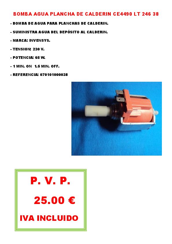 BOMBA AGUA PLANCHA DE CALDERIN CE4490 LT 246 38