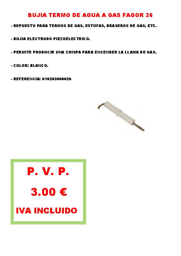 BUJIA TERMO DE AGUA A GAS FAGOR 26