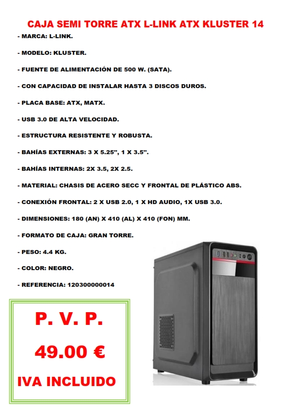 CAJA SEMI TORRE ATX L-LINK ATX KLUSTER 14