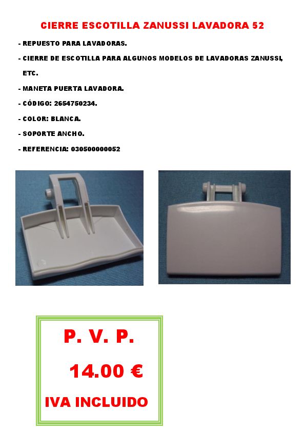 CIERRE ESCOTILLA ZANUSSI LAVADORA 52