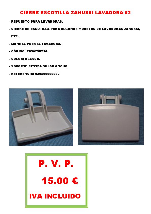 CIERRE ESCOTILLA ZANUSSI LAVADORA 62