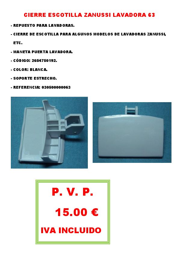 CIERRE ESCOTILLA ZANUSSI LAVADORA 63