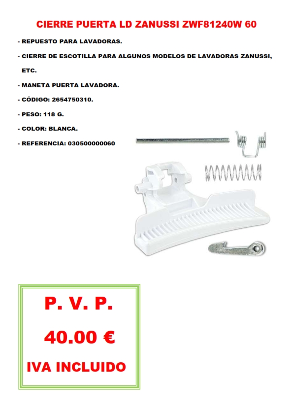 CIERRE PUERTA LD ZANUSSI ZWF81240W 60