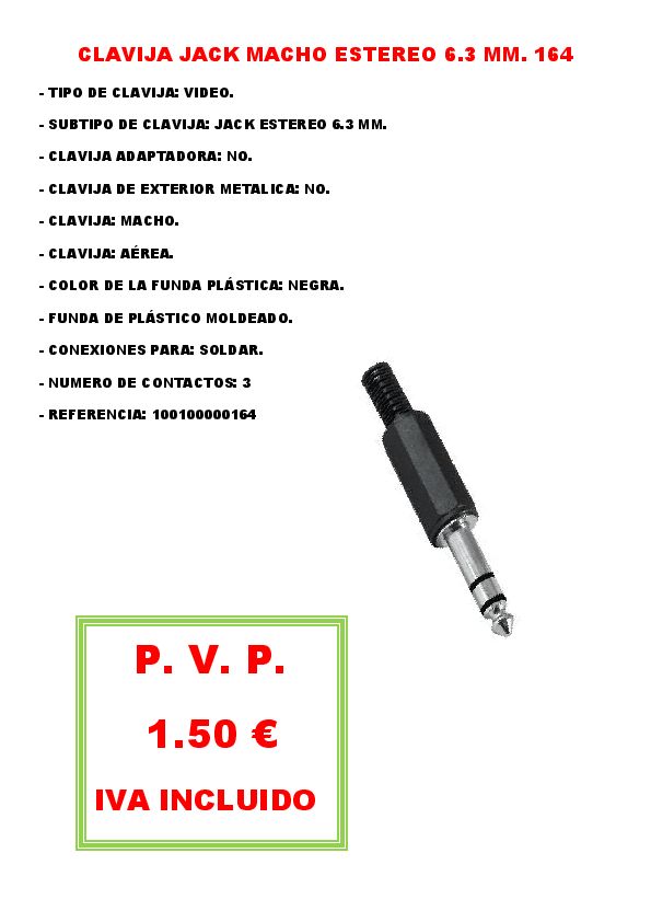 CLAVIJA JACK MACHO ESTEREO 6.3 MM. 164