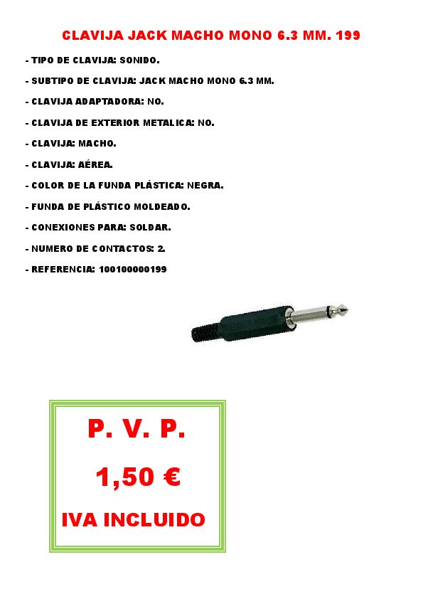 CLAVIJA JACK MACHO MONO 6.3 MM. 199