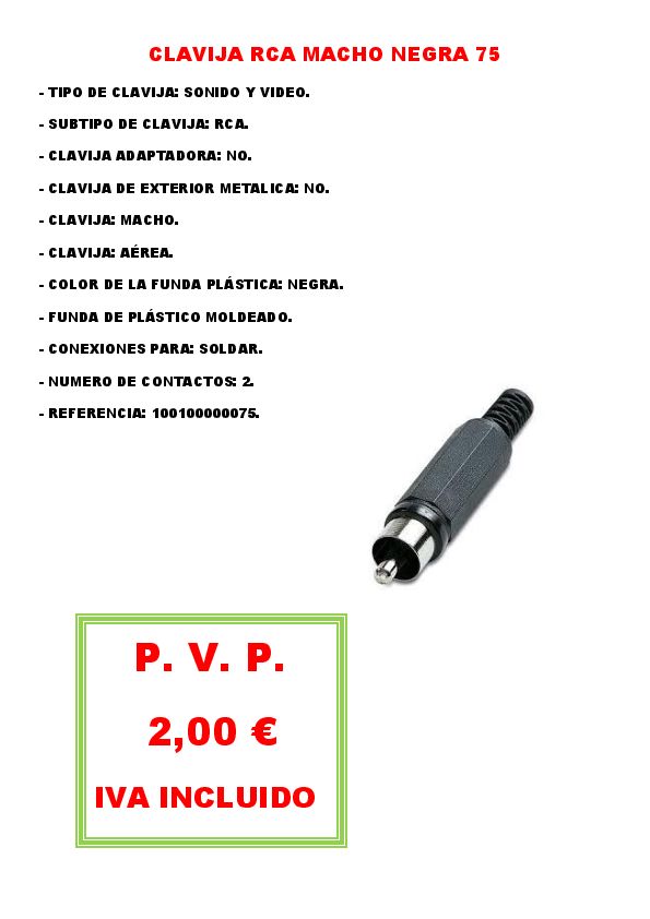 CLAVIJA RCA MACHO NEGRA 75