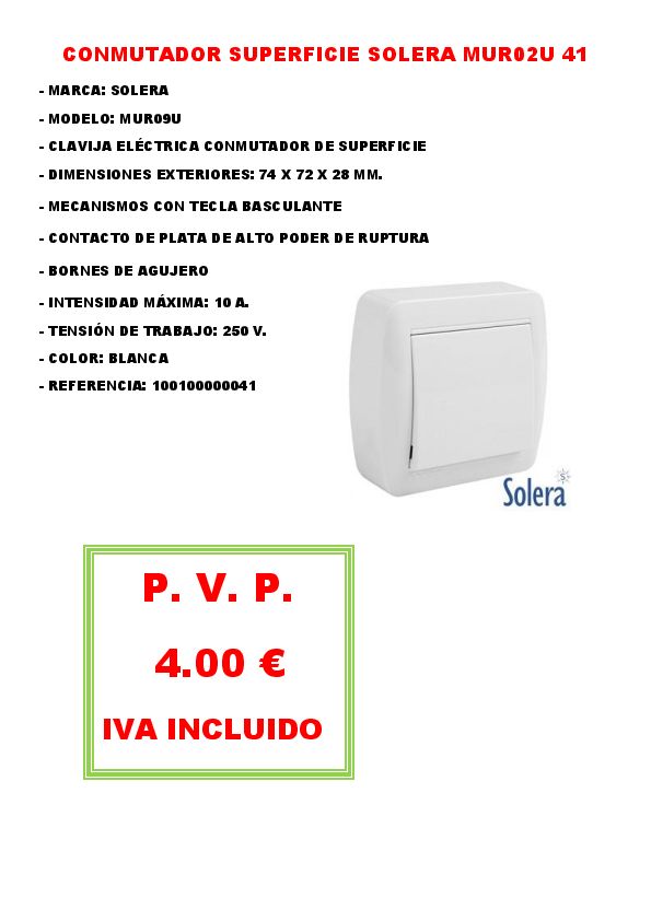 CONMUTADOR SUPERFICIE SOLERA MUR02U 41