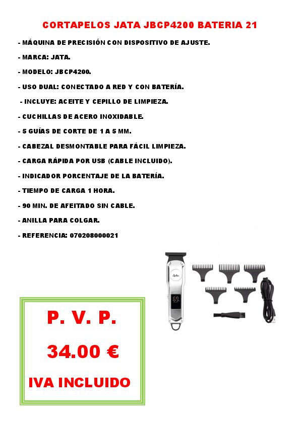 CORTAPELOS JATA JBCP4200 BATERIA 21