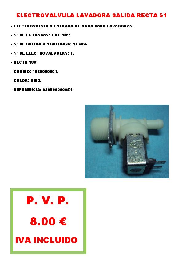 ELECTROVALVULA LAVADORA SALIDA RECTA 51