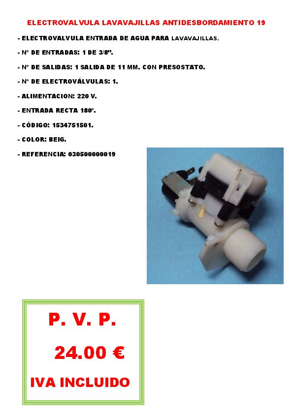 ELECTROVALVULA LAVAVAJILLAS ANTIDESBORDAMIENTO 19