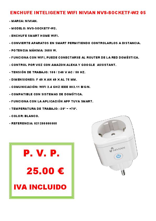 ENCHUFE INTELIGENTE WIFI NIVIAN NVS-SOCKETF-W2 05