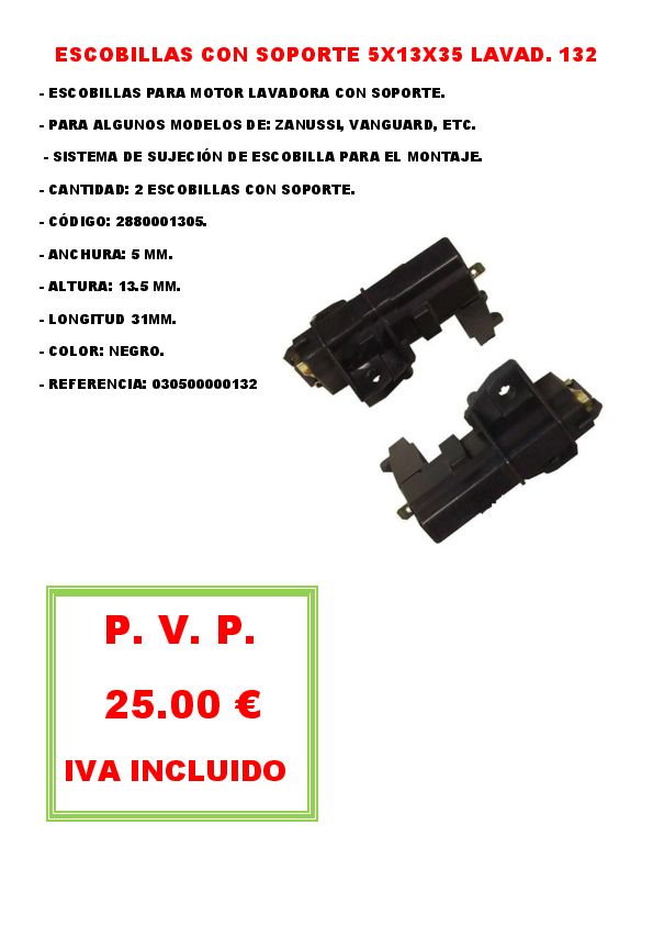 JUEGO DE ESCOBILLAS CON SOPORTE 5X13X35 LAVADORA 132