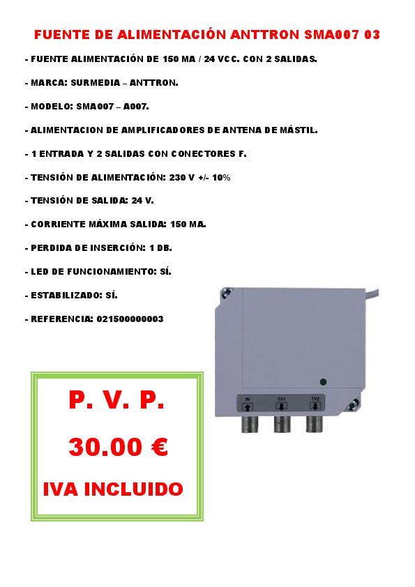 FUENTE DE ALIMENTACIÓN ANTTRON SMA007 03