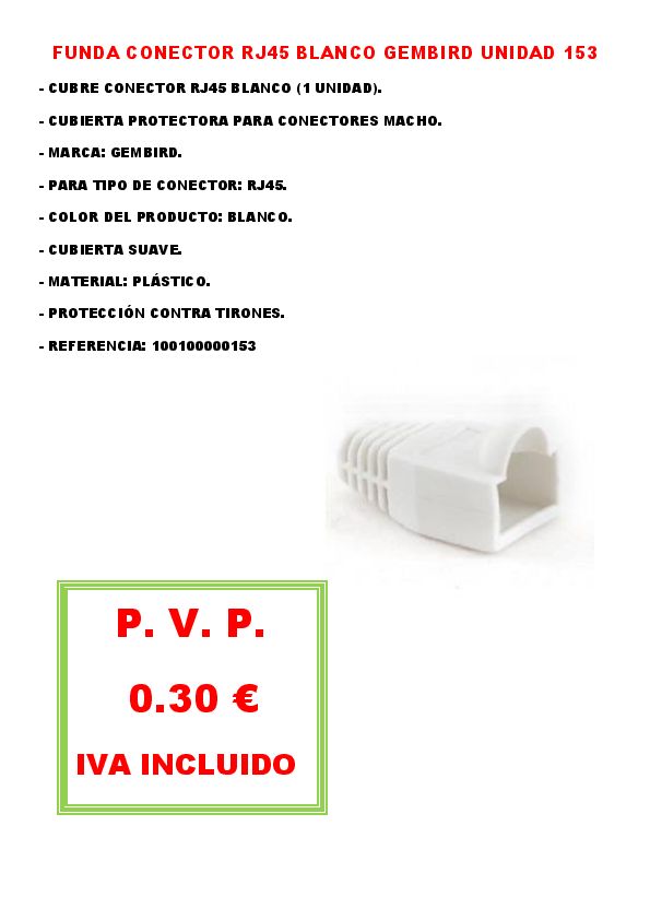 FUNDA CONECTOR RJ45 BLANCO GEMBIRD UNIDAD 153