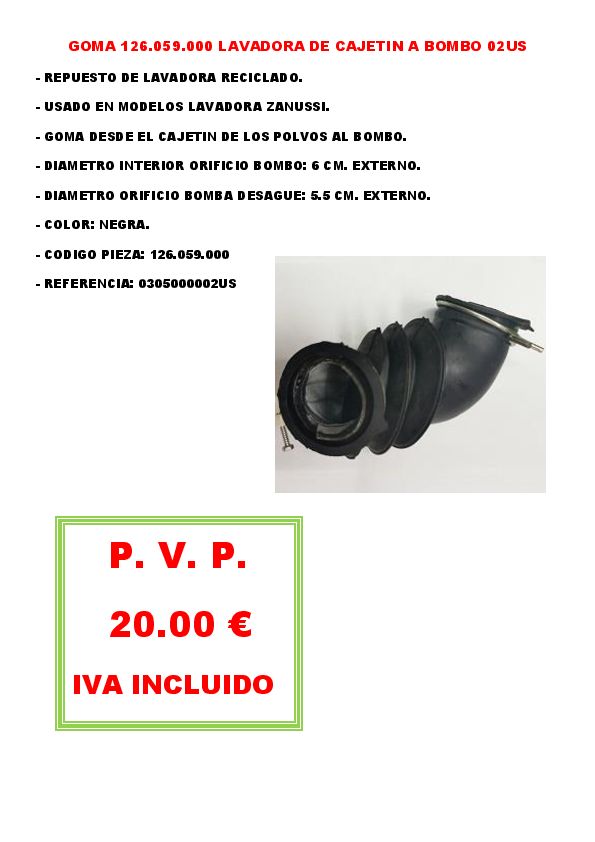 GOMA 126.059.000 LAVADORA DE CAJETIN A BOMBO 02US