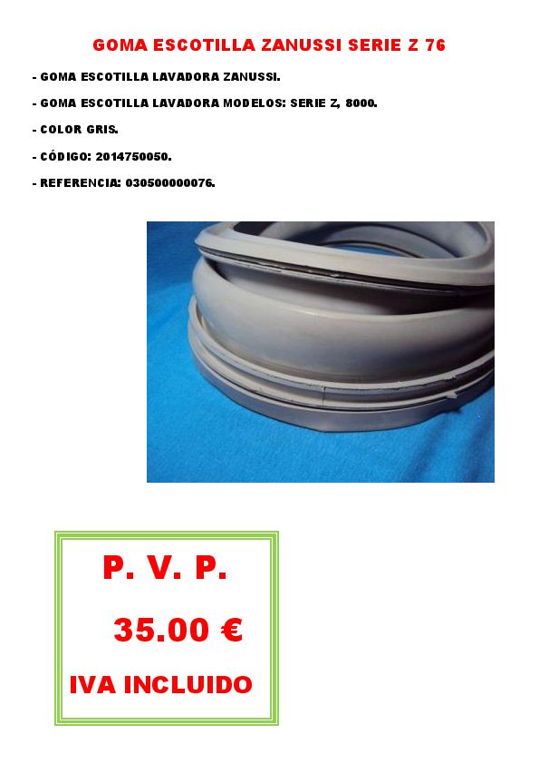 GOMA ESCOTILLA ZANUSSI SERIE Z 76