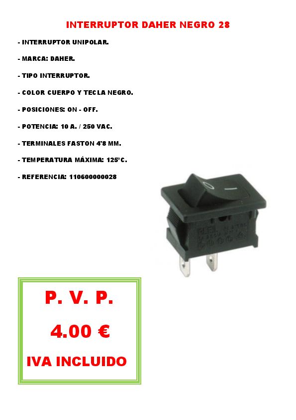 INTERRUPTOR DAHER NEGRO 28