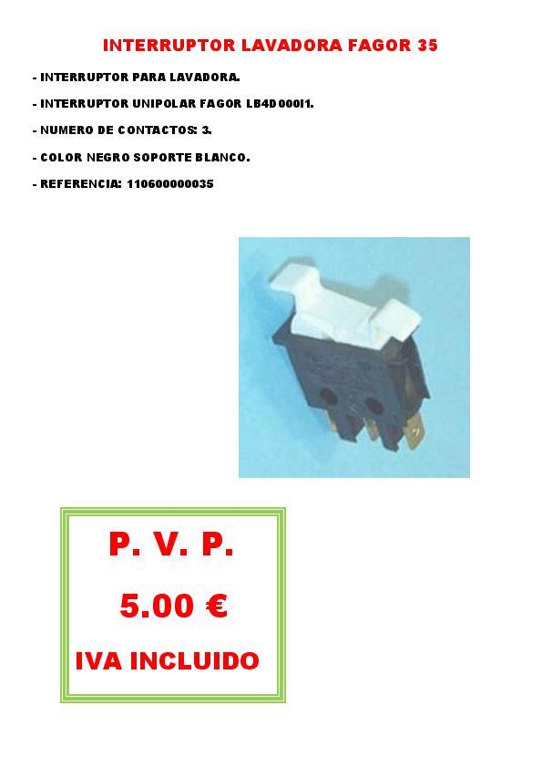 INTERRUPTOR LAVADORA FAGOR 35