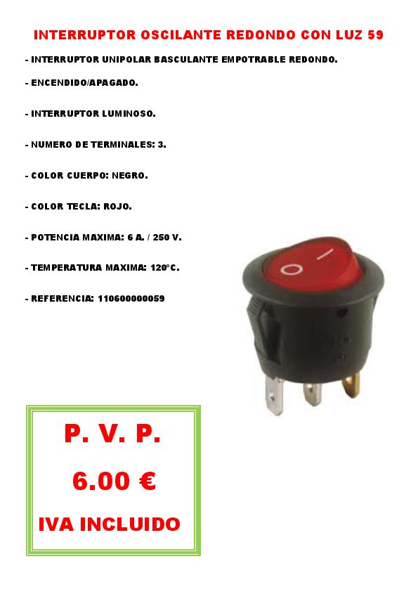 INTERRUPTOR OSCILANTE REDONDO CON LUZ 59