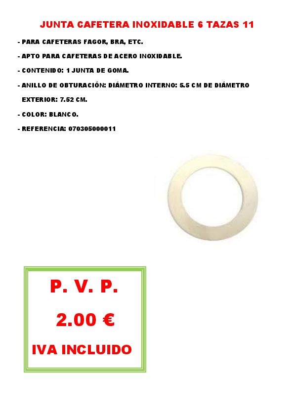 JUNTA CAFETERA INOXIDABLE 6 TAZAS 11