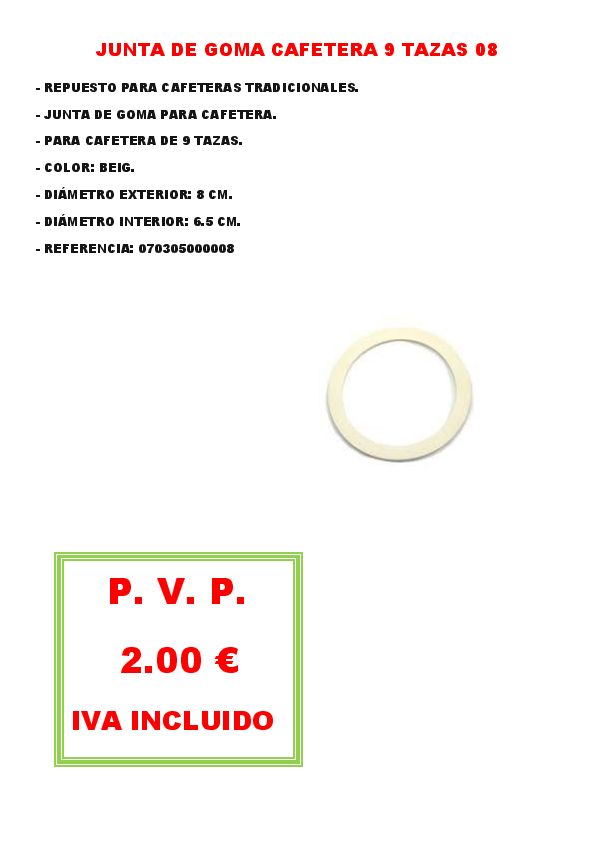 JUNTA DE GOMA CAFETERA 9 TAZAS 08