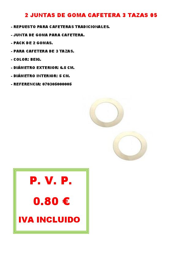2 JUNTAS DE GOMA CAFETERA 3 TAZAS 05