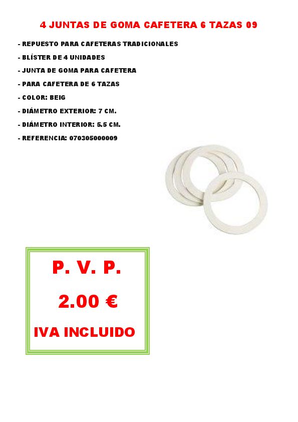 4 JUNTAS DE GOMA  CAFETERA 6 TAZAS 09