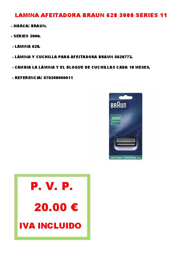 LAMINA AFEITADORA BRAUN 628 3000 SERIES 11