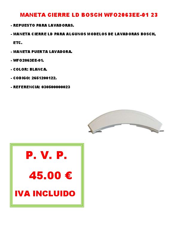 MANETA CIERRE LD BOSCH WFO2063EE-01 23