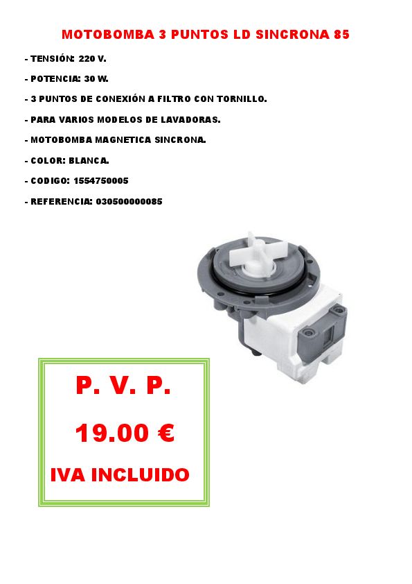 MOTOBOMBA DESAGUE 3 PUNTOS LD SINCRONA 85