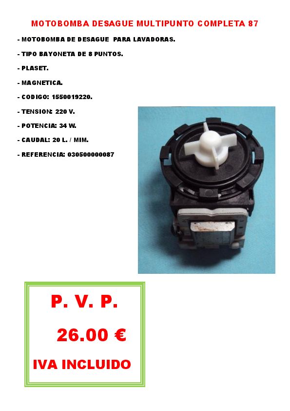 MOTOBOMBA DESAGUE MULTIPUNTO COMPLETA 87