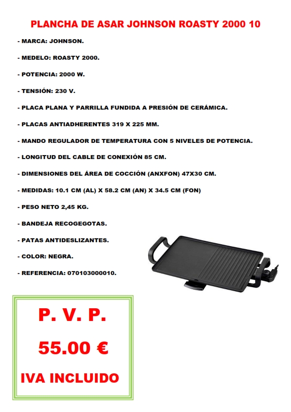 PLANCHA DE ASAR JOHNSON ROASTY 2000 10