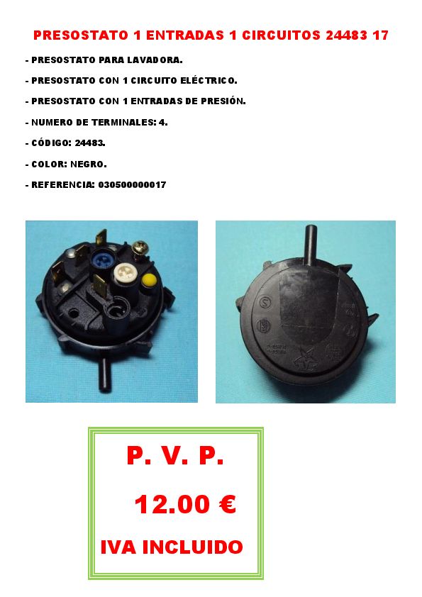 PRESOSTATO 1 ENTRADAS 1 CIRCUITOS 24483 17