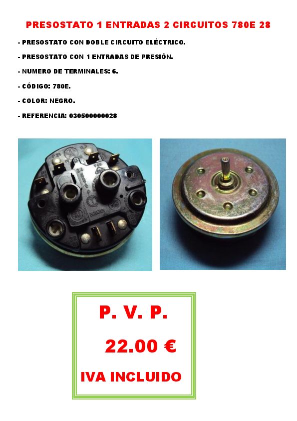 PRESOSTATO 1 ENTRADAS 2 CIRCUITOS 780E 28