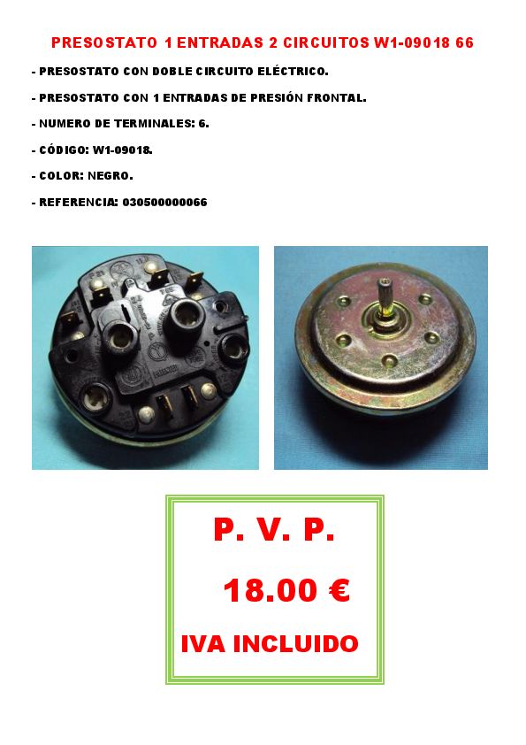 PRESOSTATO 1 ENTRADAS 2 CIRCUITOS W1-09018 66