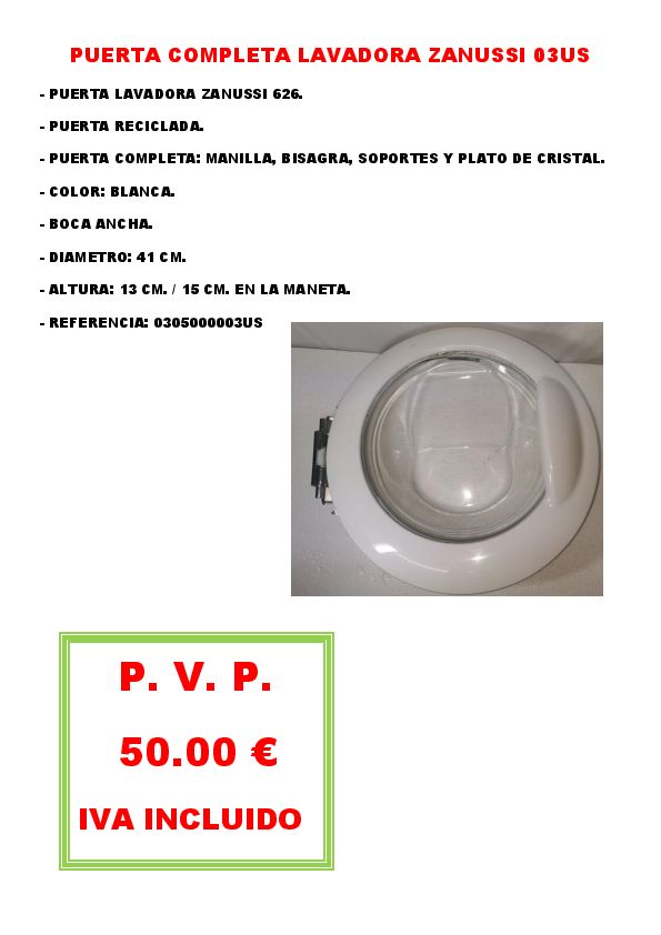 PUERTA COMPLETA LAVADORA ZANUSSI 03US