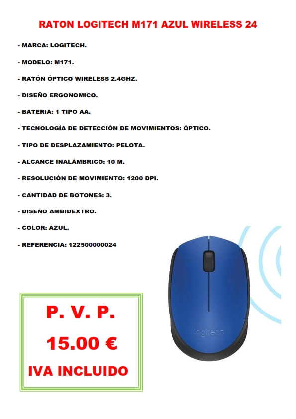 RATON LOGITECH M171 AZUL WIRELESS 24